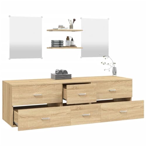 HEFZGDB 5-TLG. Badmöbel-Set Eichen-Optik Holzwerkstoff Kleines Schränkchen Badezimmerschrank Apothekerschrank Küche Badezimmerunterschrank für Badezimmer Gästezimmer Wohnbereich Toilette von HEFZGDB