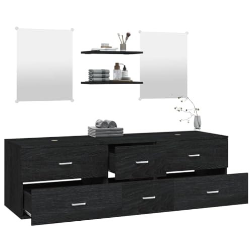 HEFZGDB 5-TLG. Badmöbel-Set Schwarz Holzwerkstoff Kleines Schränkchen Badezimmerschrank Apothekerschrank Küche Badezimmerunterschrank für Badezimmer Gästezimmer Wohnbereich Toilette von HEFZGDB