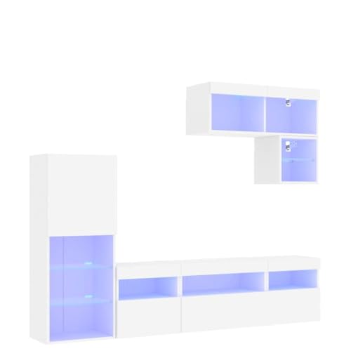 HEFZGDB 6-TLG. Wohnwand mit LED-Beleuchtung Weiß Holzwerkstoff Fernsehtisch Tv Lowboard Sideboard Tv Tv Möbel für Wohnbereich Erholungsraum Schlafzimmer Gästezimmer von HEFZGDB