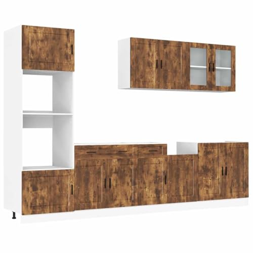 HEFZGDB 7-TLG. Küchenschrank-Set Kalmar Räuchereiche Holzwerkstoff Küchenunterschränke Küchenschrank Küchenunterschrank Mehrzweckschrank für Speisesaal Küche Badezimmer Wohnbereich von HEFZGDB