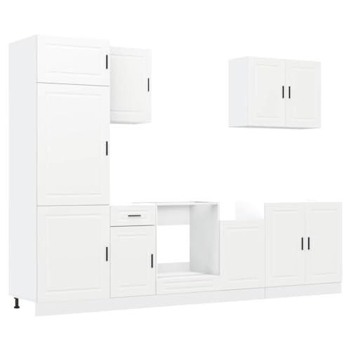 HEFZGDB 7-TLG. Küchenschrank-Set Kalmar Weiß Holzwerkstoff Barschrank Küchenunterschrank Küchenzeile Mehrzweckschrank für Wohnbereich Küche Badezimmer Speisesaal von HEFZGDB