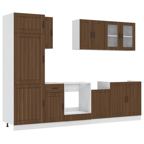 HEFZGDB 8-TLG. Küchenschrank-Set Braun Eichen-Optik Holzwerkstoff Büroschrank Küchenschrank Küchenzeile Sideboard für Wohnbereich Speisesaal Badezimmer Küche von HEFZGDB