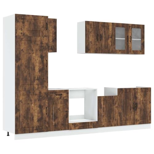 HEFZGDB 8-TLG. Küchenschrank-Set Kalmar Räuchereiche Holzwerkstoff Badschrank Küchenmöbel Einzelteile Buffetschrank Vitrinenschrank für Speisesaal Badezimmer Küche Wohnbereich von HEFZGDB