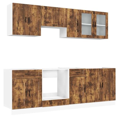 HEFZGDB 8-TLG. Küchenschrank-Set Kalmar Räuchereiche Holzwerkstoff Badschrank Küchenunterschrank Vitrinenschrank Küchenschränke für Badezimmer Küche Speisesaal Wohnbereich von HEFZGDB