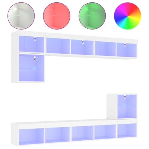 HEFZGDB 8-TLG. Wohnwand mit LED-Beleuchtung Weiß Holzwerkstoff Bank Tv Board Tv Lowboard Sideboard Tv für Gästezimmer Wohnbereich Schlafzimmer Erholungsraum von HEFZGDB