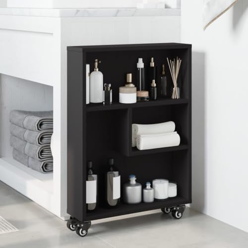 HEFZGDB Aufbewahrungswagen Schmal Schwarz 48x13x68 cm Holzwerkstoff Regal Schlafzimmer Cd Regal Aktenschrank Mehrzweckschrank für Bibliothek Arbeitszimmer Wohnbereich Büro von HEFZGDB