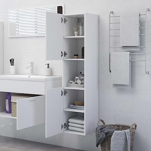 HEFZGDB Badezimmerschrank Weiß 30x30x130 cm Holzwerkstoff Mehrzweckschrank Medizinschrank Apothekerschrank Küche Medikamentenschrank für Gästezimmer Toilette Wohnbereich Badezimmer von HEFZGDB