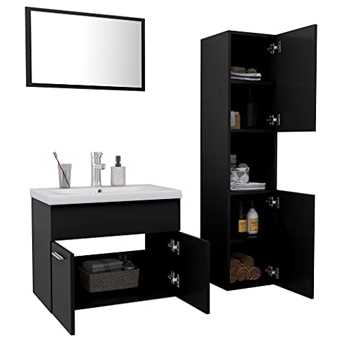 HEFZGDB Badmöbel-Set Schwarz Holzwerkstoff Flurschrank Badezimmerschrank Medizinschrank Apothekerschrank Küche für Badezimmer Küche Toilette Gästezimmer von HEFZGDB