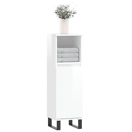 HEFZGDB Badschrank Hochglanz-Weiß 30x30x100 cm Holzwerkstoff Sideboard Badschrank Klein Badezimmerschränke Medikamentenschrank für Gästezimmer Toilette Wohnbereich Küche von HEFZGDB