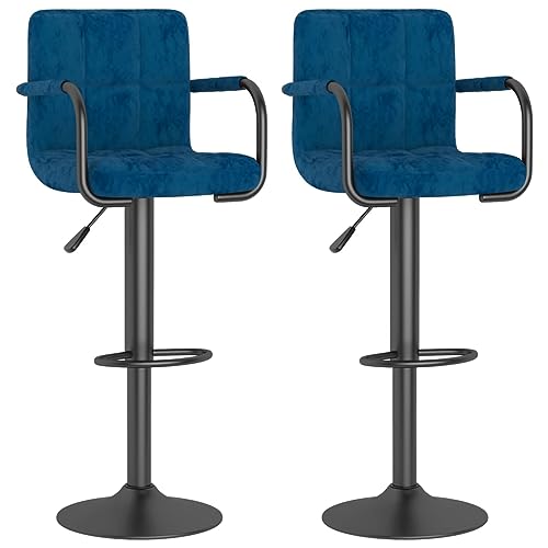 HEFZGDB Barhocker 2 STK. Blau Samt Bar Stool Barhocker Küche Barstühle Vanity Chair für Café Wohnzimmer Gaststätten Bars von HEFZGDB