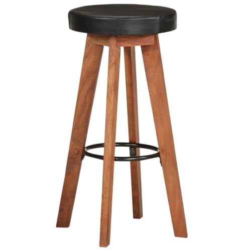 HEFZGDB Barhocker 2 STK. Echtleder und Massivholz Akazie Bar Stool Barhocker Küche Küchenhocker Stuhl Küche für Bars Gaststätten Wohnzimmer Café von HEFZGDB