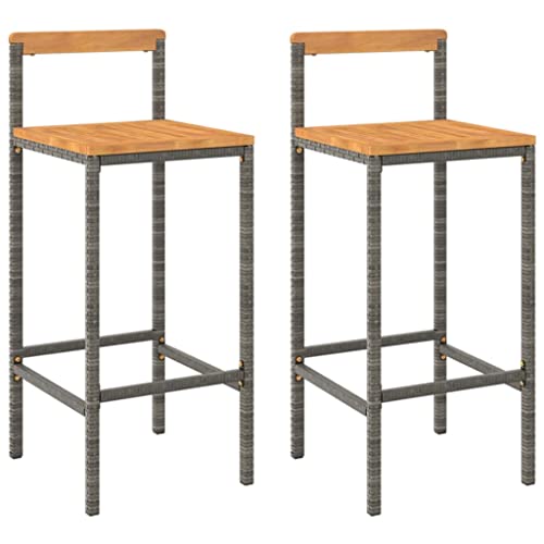 HEFZGDB Barhocker 2 STK. Grau Poly Rattan und Massivholz Akazie Arbeitshocker Barhocker Küche Küchenhocker Stuhl Büro für Café Wohnzimmer Gaststätten Bars von HEFZGDB