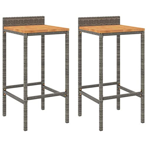 HEFZGDB Barhocker 2 STK. Grau Poly Rattan und Massivholz Akazie Arbeitshocker Barhocker Küche Küchenhocker Stuhl Büro für Café Wohnzimmer Gaststätten Bars von HEFZGDB