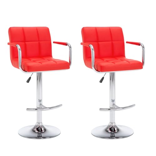 HEFZGDB Barhocker 2 STK. Rot Kunstleder Bar Chair Schminkstuhl Küchenstühle Modern Küchenstuhl für Wohnzimmer Gaststätten Bars Café von HEFZGDB