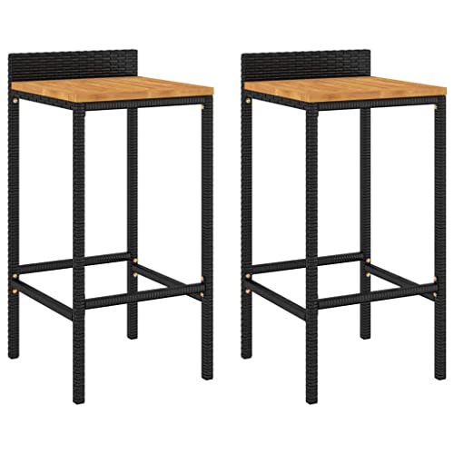 HEFZGDB Barhocker 2 STK. Schwarz Poly Rattan und Massivholz Akazie Arbeitshocker Barhocker Küche Küchenhocker Stuhl Büro für Café Wohnzimmer Gaststätten Bars von HEFZGDB