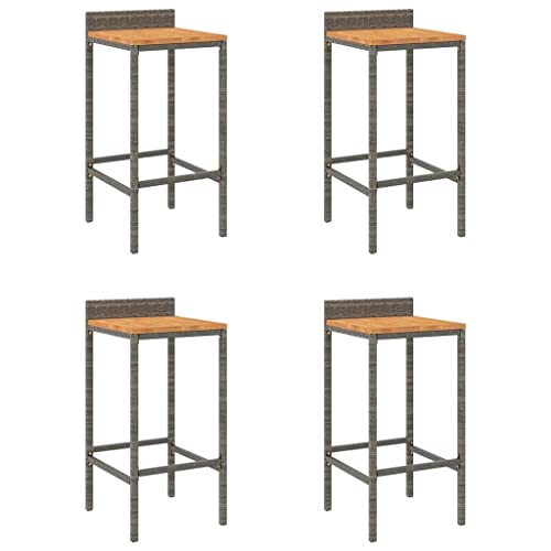 HEFZGDB Barhocker 4 STK. Grau Poly Rattan und Massivholz Akazie Arbeitshocker Barhocker Küche Küchenhocker Stuhl Büro für Café Wohnzimmer Gaststätten Bars von HEFZGDB
