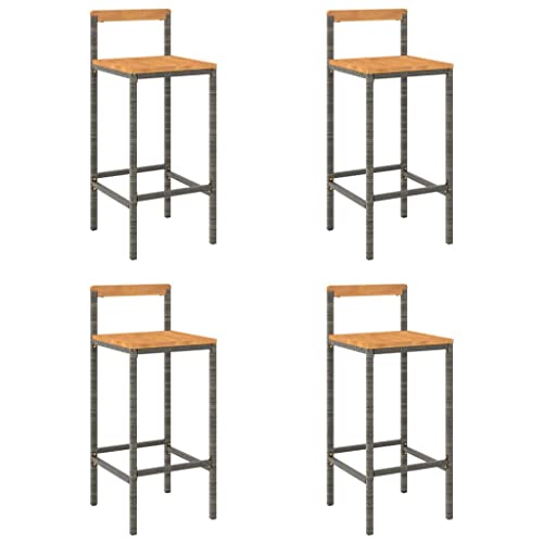 HEFZGDB Barhocker 4 STK. Grau Poly Rattan und Massivholz Akazie Arbeitshocker Barhocker Küche Küchenhocker Stuhl Büro für Café Wohnzimmer Gaststätten Bars von HEFZGDB