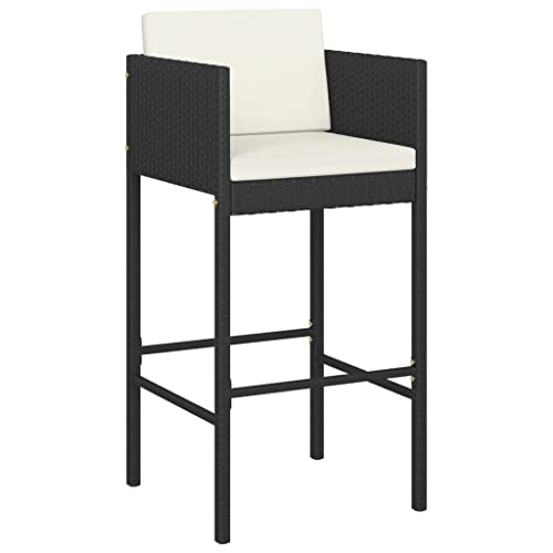 HEFZGDB Barhocker 4 STK. mit Kissen Schwarz Poly Rattan Essstuhl Essstühle Seselstuhl Wohnzimmer Gartensessel für Garten Balkon Parks Terrasse von HEFZGDB