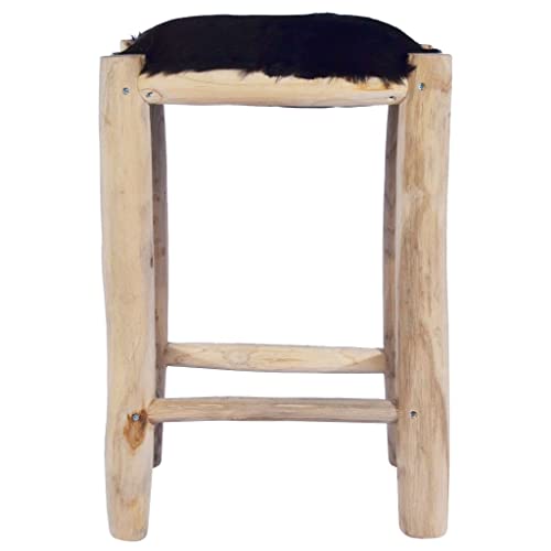 HEFZGDB Barhocker Echtes Ziegenfell und Teak Massivholz Hocker Klein Schminkhocker Küchenhocker Küchenstuhl für Café Wohnzimmer Bars Gaststätten von HEFZGDB