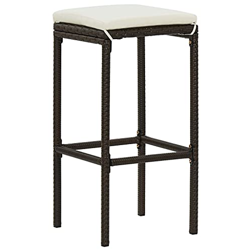 HEFZGDB Barhocker mit Kissen 3 STK. Braun Poly Rattan Kosmetik Stuhl Schminkstuhl Küchenstühle Modern Barstühle für Gaststätten Bars Wohnzimmer Café von HEFZGDB