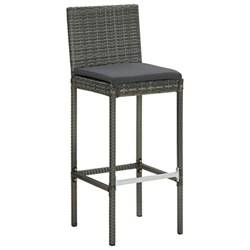 HEFZGDB Barhocker mit Kissen 6 STK. Grau Poly Rattan Bar Chair Barstuhl Esszimmerstühle Küchenstuhl für Gaststätten Wohnzimmer Bars Café von HEFZGDB