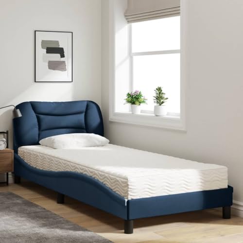 HEFZGDB Bett mit Matratze Blau 80x200 cm Stoff Guest Bed Gästebett Bettgestell Doppelbett für Herberge Schlafzimmer Gästezimmer Wohnbereich HEFZGDB Bett mit Matratze Blau 80x200 cm Stoff Guest Bed Gästebett Bettgestell Doppelbett für Herberge Schlafzimmer Gästezimmer Wohnbereich von HEFZGDB