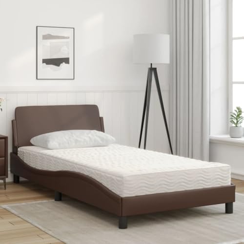 HEFZGDB Bett mit Matratze Braun 100x200 cm Kunstleder Jugendbett Gästebett Familienbett Einzelbett für Herberge Wohnbereich Schlafzimmer Gästezimmer von HEFZGDB