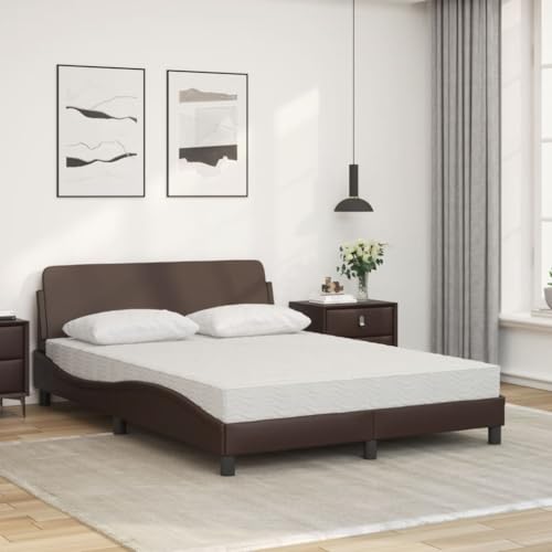 HEFZGDB Bett mit Matratze Braun 120x200 cm Kunstleder Jugendbett Gästebett Familienbett Einzelbett für Herberge Wohnbereich Schlafzimmer Gästezimmer von HEFZGDB