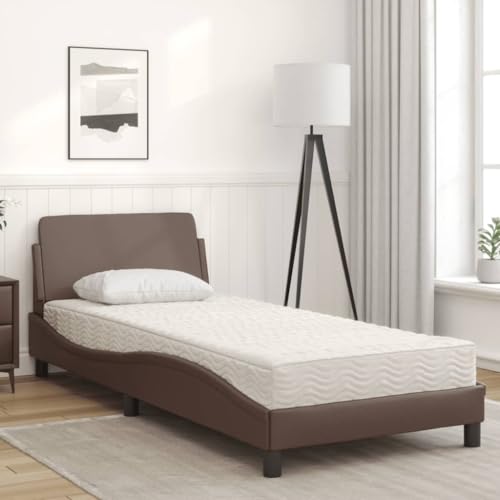 HEFZGDB Bett mit Matratze Braun 90x200 cm Kunstleder Jugendbett Gästebett Familienbett Einzelbett für Herberge Wohnbereich Schlafzimmer Gästezimmer von HEFZGDB