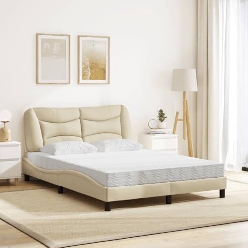 HEFZGDB Bett mit Matratze Creme 140x200 cm Stoff Guest Bed Gästebett Bettgestell Doppelbett für Herberge Schlafzimmer Gästezimmer Wohnbereich von HEFZGDB