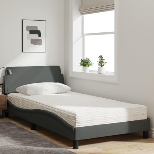 HEFZGDB Bett mit Matratze Dunkelgrau 100x200 cm Stoff Jugendbett Gästebett Bettgestell Ehebett für Gästezimmer Wohnbereich Herberge Schlafzimmer von HEFZGDB