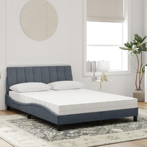 HEFZGDB Bett mit Matratze Dunkelgrau 140x200 cm Samt Jugendbett Bed Frame Familienbett Doppelbett für Gästezimmer Herberge Wohnbereich Schlafzimmer von HEFZGDB