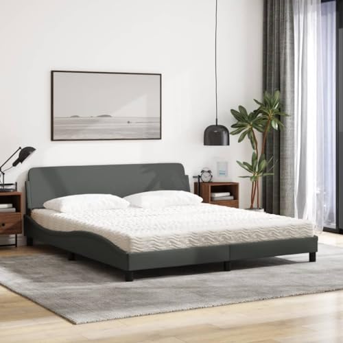 HEFZGDB Bett mit Matratze Dunkelgrau 180x200 cm Stoff Jugendbett Gästebett Bettgestell Ehebett für Gästezimmer Wohnbereich Herberge Schlafzimmer HEFZGDB Bett mit Matratze Dunkelgrau 180x200 cm Stoff Jugendbett Gästebett Bettgestell Ehebett für Gästezimmer Wohnbereich Herberge Schlafzimmer von HEFZGDB