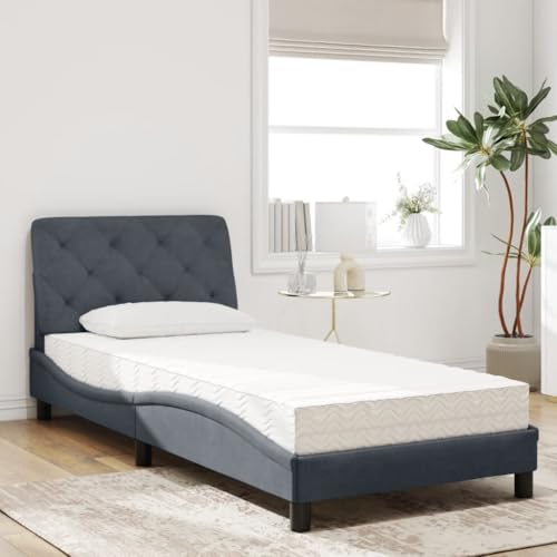 HEFZGDB Bett mit Matratze Dunkelgrau 90x190 cm Samt Jugendbett Bettgestell Familienbett Bettrahmen für Wohnbereich Schlafzimmer Herberge Gästezimmer von HEFZGDB