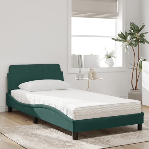 HEFZGDB Bett mit Matratze Dunkelgrün 100x200 cm Samt Ehebett Bettgestell Familienbett Einzelbett für Wohnbereich Gästezimmer Schlafzimmer Herberge von HEFZGDB