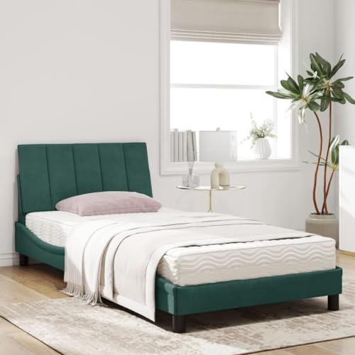 HEFZGDB Bett mit Matratze Dunkelgrün 100x200 cm Samt Jugendbett Bed Frame Familienbett Doppelbett für Gästezimmer Herberge Wohnbereich Schlafzimmer von HEFZGDB