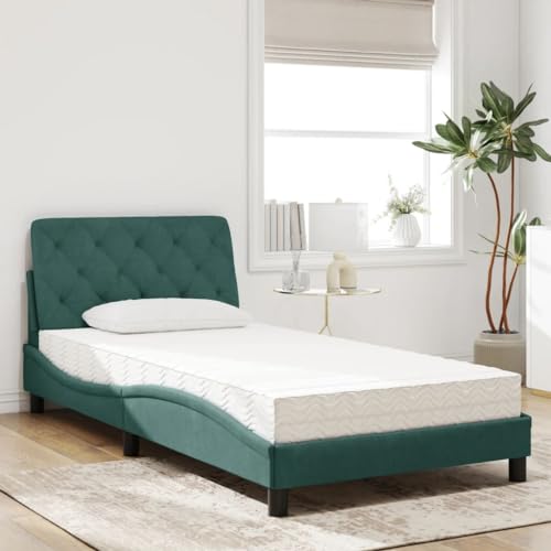 HEFZGDB Bett mit Matratze Dunkelgrün 100x200 cm Samt Jugendbett Bettgestell Familienbett Bettrahmen für Wohnbereich Schlafzimmer Herberge Gästezimmer von HEFZGDB