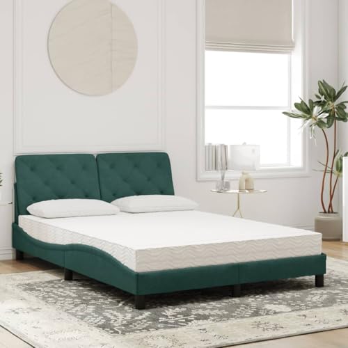 HEFZGDB Bett mit Matratze Dunkelgrün 140x200 cm Samt Jugendbett Bettgestell Familienbett Bettrahmen für Wohnbereich Schlafzimmer Herberge Gästezimmer von HEFZGDB