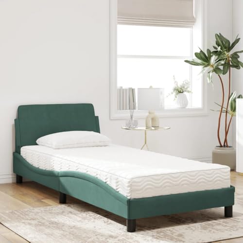 HEFZGDB Bett mit Matratze Dunkelgrün 90x190 cm Samt Ehebett Bettgestell Familienbett Einzelbett für Wohnbereich Gästezimmer Schlafzimmer Herberge von HEFZGDB