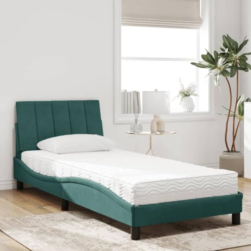 HEFZGDB Bett mit Matratze Dunkelgrün 90x190 cm Samt Jugendbett Bed Frame Familienbett Doppelbett für Gästezimmer Herberge Wohnbereich Schlafzimmer von HEFZGDB
