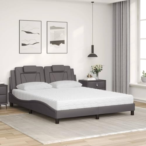 HEFZGDB Bett mit Matratze Grau 160x200 cm Kunstleder Bette Gästebett Bettgestell Bettrahmen für Schlafzimmer Wohnbereich Herberge Gästezimmer HEFZGDB Bett mit Matratze Grau 160x200 cm Kunstleder Bette Gästebett Bettgestell Bettrahmen für Schlafzimmer Wohnbereich Herberge Gästezimmer von HEFZGDB