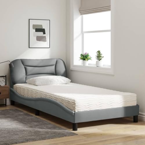 HEFZGDB Bett mit Matratze Hellgrau 100x200 cm Stoff Guest Bed Gästebett Bettgestell Doppelbett für Herberge Schlafzimmer Gästezimmer Wohnbereich von HEFZGDB