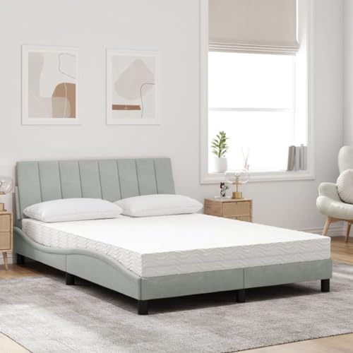 HEFZGDB Bett mit Matratze Hellgrau 140x200 cm Samt Jugendbett Bed Frame Familienbett Doppelbett für Gästezimmer Herberge Wohnbereich Schlafzimmer von HEFZGDB