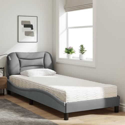HEFZGDB Bett mit Matratze Hellgrau 90x190 cm Stoff Guest Bed Gästebett Bettgestell Doppelbett für Herberge Schlafzimmer Gästezimmer Wohnbereich von HEFZGDB