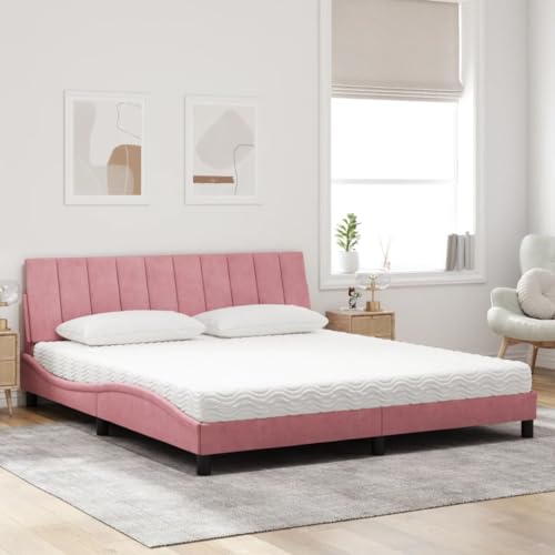 HEFZGDB Bett mit Matratze Rosa 180x200 cm Samt Jugendbett Bed Frame Familienbett Doppelbett für Gästezimmer Herberge Wohnbereich Schlafzimmer HEFZGDB Bett mit Matratze Rosa 180x200 cm Samt Jugendbett Bed Frame Familienbett Doppelbett für Gästezimmer Herberge Wohnbereich Schlafzimmer von HEFZGDB