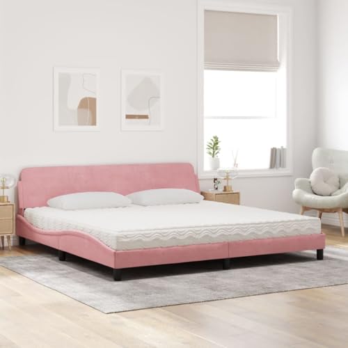 HEFZGDB Bett mit Matratze Rosa 200x200 cm Samt Ehebett Bettgestell Familienbett Einzelbett für Wohnbereich Gästezimmer Schlafzimmer Herberge von HEFZGDB