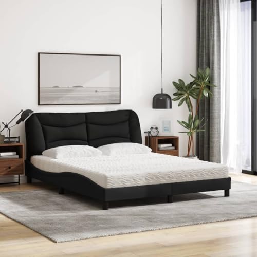 HEFZGDB Bett mit Matratze Schwarz 160x200 cm Stoff Guest Bed Gästebett Bettgestell Doppelbett für Herberge Schlafzimmer Gästezimmer Wohnbereich HEFZGDB Bett mit Matratze Schwarz 160x200 cm Stoff Guest Bed Gästebett Bettgestell Doppelbett für Herberge Schlafzimmer Gästezimmer Wohnbereich von HEFZGDB
