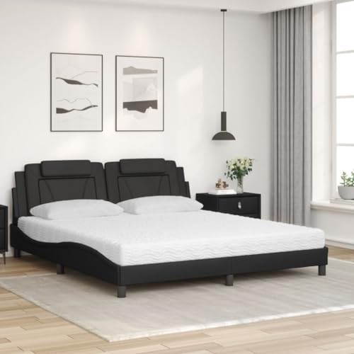 HEFZGDB Bett mit Matratze Schwarz 180x200 cm Kunstleder Bette Gästebett Bettgestell Bettrahmen für Schlafzimmer Wohnbereich Herberge Gästezimmer HEFZGDB Bett mit Matratze Schwarz 180x200 cm Kunstleder Bette Gästebett Bettgestell Bettrahmen für Schlafzimmer Wohnbereich Herberge Gästezimmer von HEFZGDB
