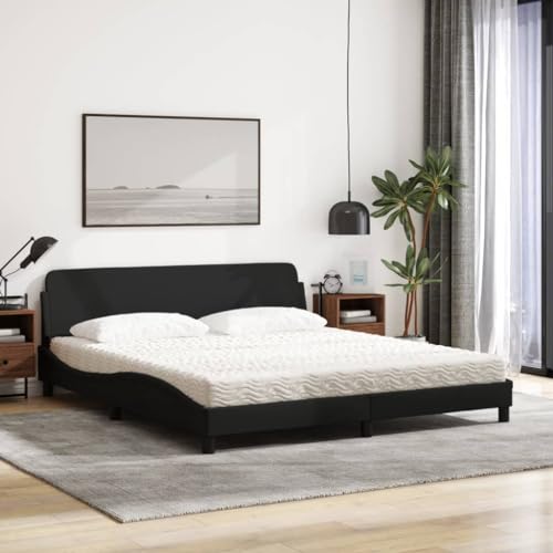 HEFZGDB Bett mit Matratze Schwarz 180x200 cm Stoff Jugendbett Gästebett Bettgestell Ehebett für Gästezimmer Wohnbereich Herberge Schlafzimmer HEFZGDB Bett mit Matratze Schwarz 180x200 cm Stoff Jugendbett Gästebett Bettgestell Ehebett für Gästezimmer Wohnbereich Herberge Schlafzimmer von HEFZGDB