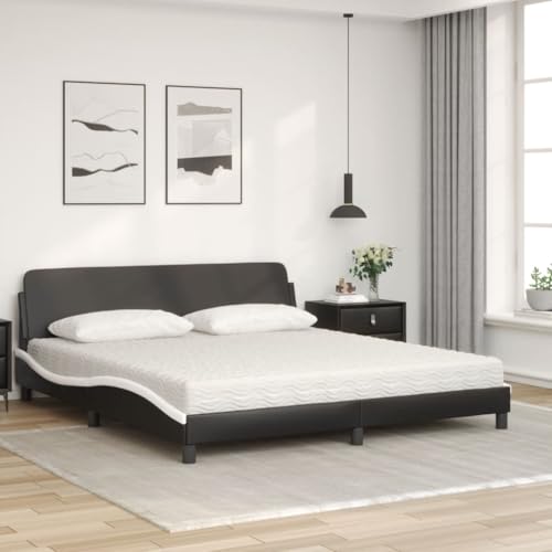 HEFZGDB Bett mit Matratze Schwarz und Weiß 180x200 cm Kunstleder Jugendbett Gästebett Familienbett Einzelbett für Herberge Wohnbereich Schlafzimmer Gästezimmer HEFZGDB Bett mit Matratze Schwarz und Weiß 180x200 cm Kunstleder Jugendbett Gästebett Familienbett Einzelbett für Herberge Wohnbereich Schlafzimmer Gästezimmer von HEFZGDB